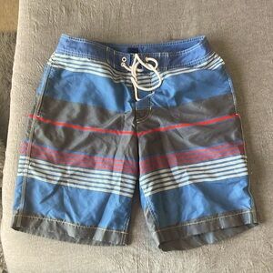 GAP Blue White Grey Red Lined Swim Trunks Board Shorts Mens: M